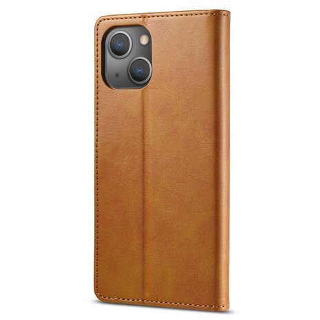 LC.IMEEKE Wallet Case Portemonnee Hoesje voor iPhone 15 Plus- Chic Cognac Bruin