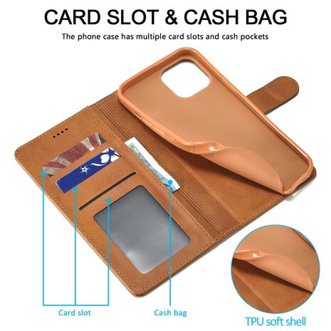 LC.IMEEKE Wallet Case Portemonnee Hoesje voor iPhone 15 Plus- Chic Cognac Bruin