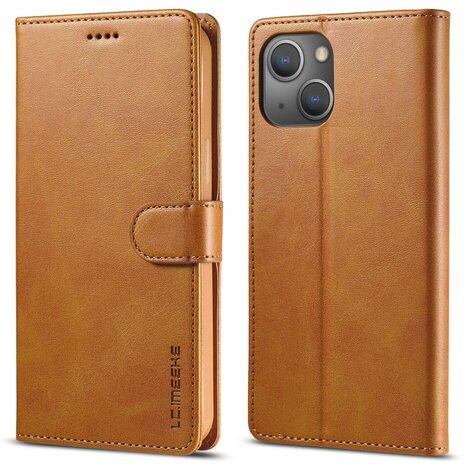 LC.IMEEKE Wallet Case Portemonnee Hoesje voor iPhone 15 Plus- Chic Cognac Bruin