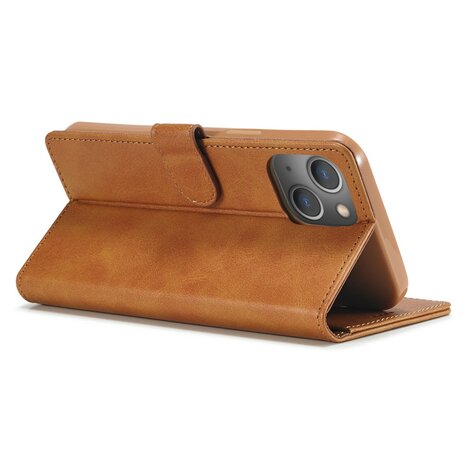 LC.IMEEKE Wallet Case Portemonnee Hoesje voor iPhone 15 Plus- Chic Cognac Bruin