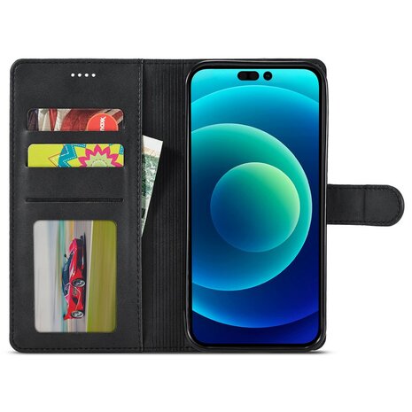 LC.IMEEKE Wallet Case Portemonnee Hoesje voor iPhone 15 Plus - Zwart