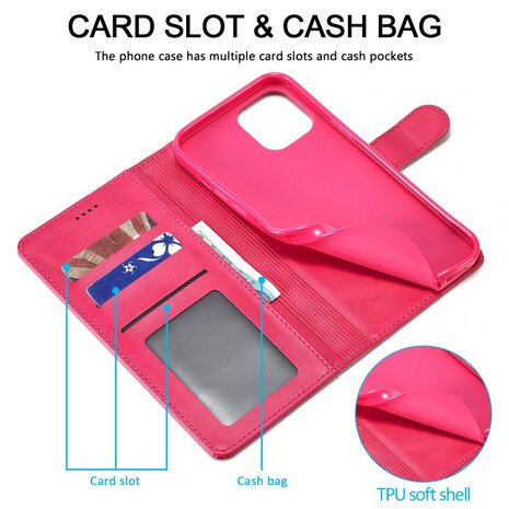 LC.IMEEKE Wallet Case Portemonnee Hoesje voor iPhone 15 Plus - Roze