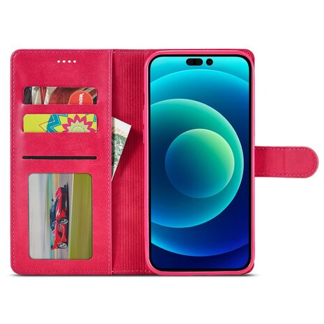 LC.IMEEKE Wallet Case Portemonnee Hoesje voor iPhone 15 Plus - Roze