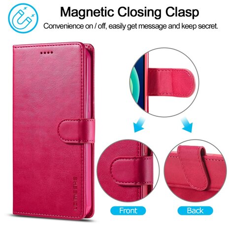 LC.IMEEKE Wallet Case Portemonnee Hoesje voor iPhone 15 Plus - Roze