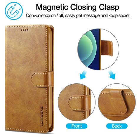 LC.IMEEKE Wallet Case Portemonnee Hoesje voor iPhone 15 Pro Max - Cognac