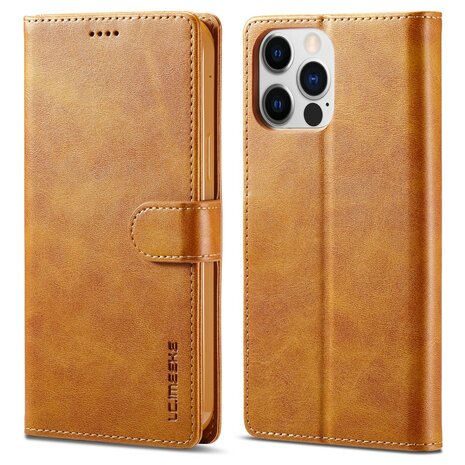 LC.IMEEKE Wallet Case Portemonnee Hoesje voor iPhone 15 Pro Max - Cognac