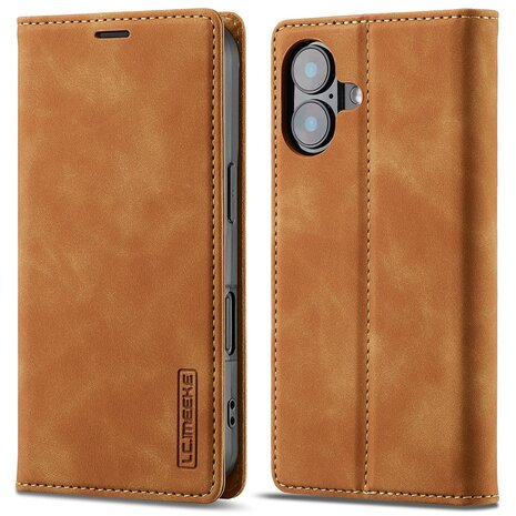 LC.IMEEKE iPhone 16 Portemonnee Hoesje - Cognac