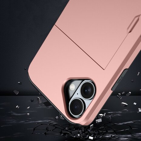 iPhone 16 Hybrid Hoesje - Roze| TPU + PC | Ruimte voor 2 Pasjes