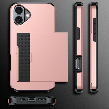 iPhone 16 Hybrid Hoesje - Roze| TPU + PC | Ruimte voor 2 Pasjes